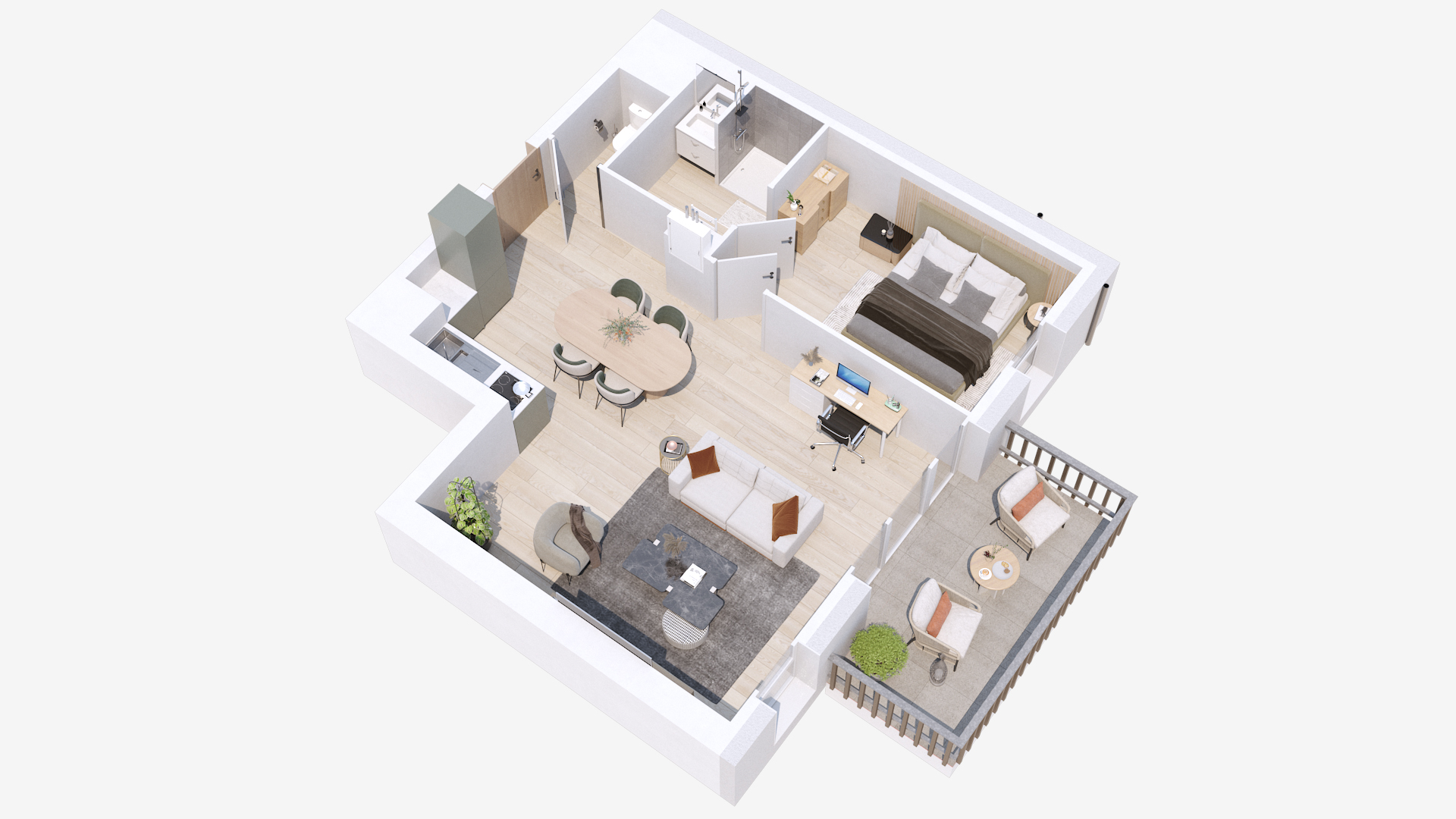 Plan 3D appartement Bosco